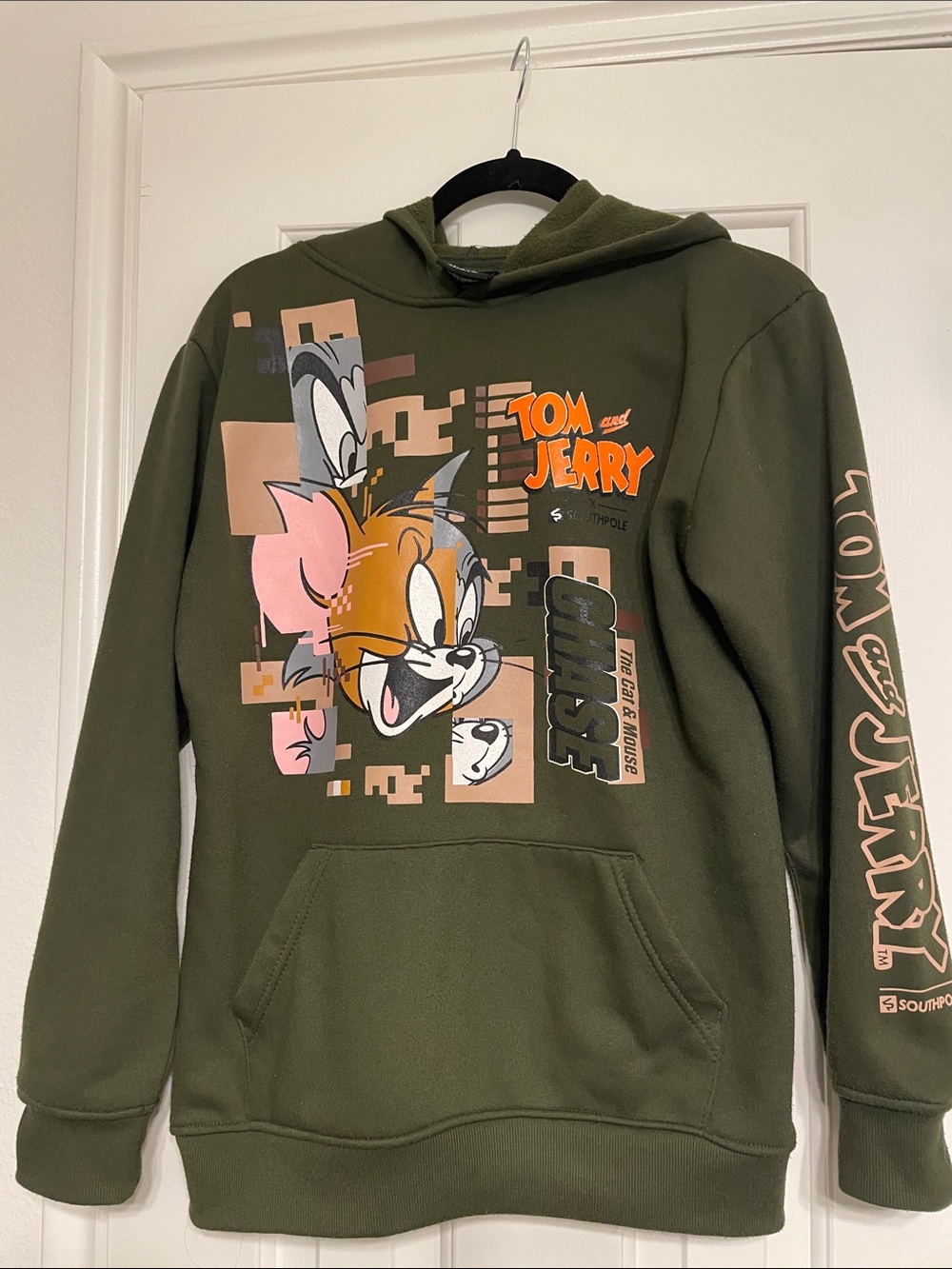 TOM and JERRY South Pole Olive Green Tom & Jerry Graphic Crewneck Hoodie Sz XL